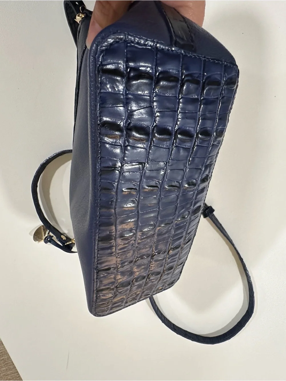 Brahmin Special Edition Navy Croc & Metallic Woven Crossbody Pristine Condition